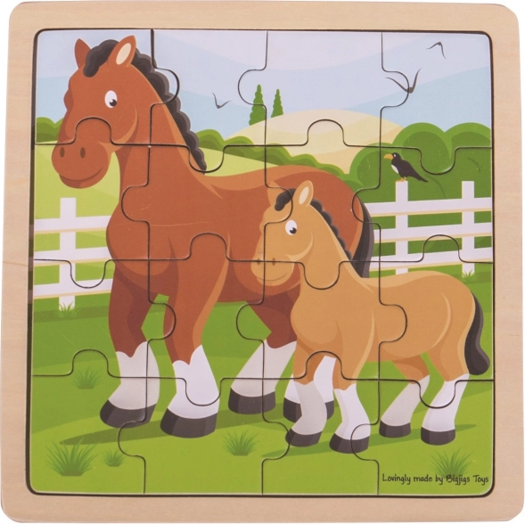 Puzzle în ramă din lemn Cal cu mânz – BIGJIGS TOYS