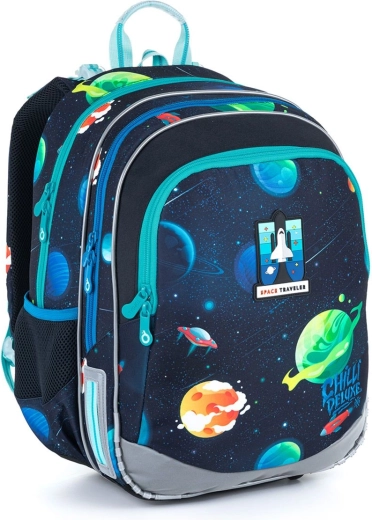 Ghiozdan școlar Topgal ELLY cu motiv de rachetă și spațiu cosmic