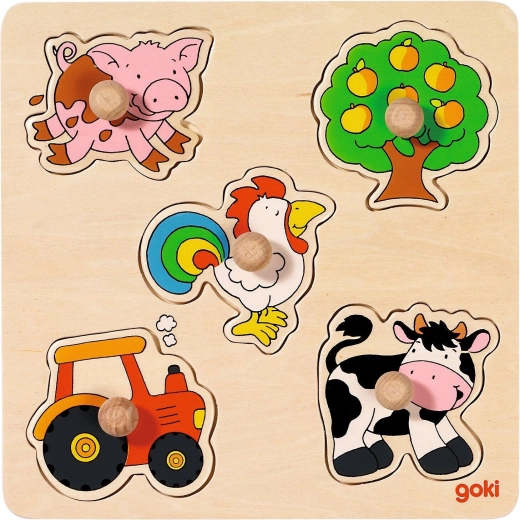 Puzzle din lemn cu piese de inserat pe placă – peisaj rural
