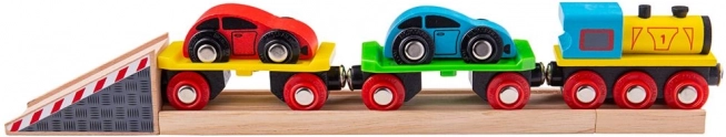 Tren de marfă din lemn cu mașini și șine BIGJIGS RAIL