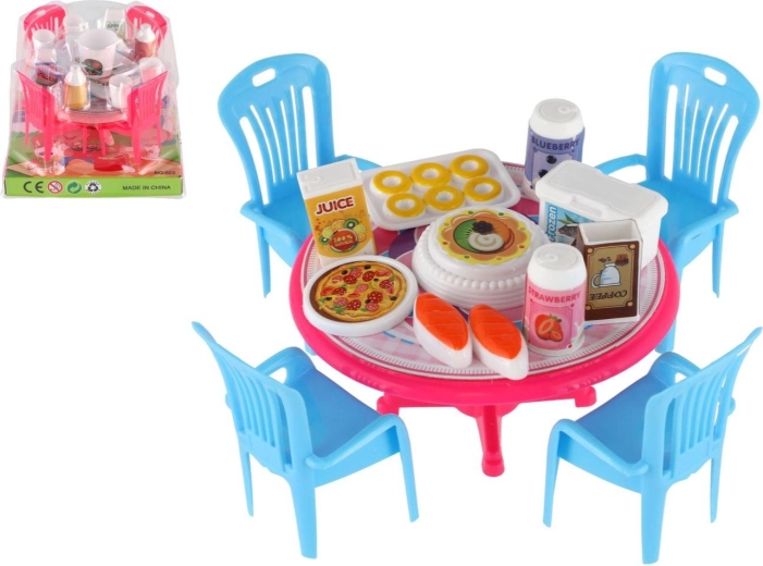 Set de masă pentru joacă, cu măsuță, scaune și alimente
