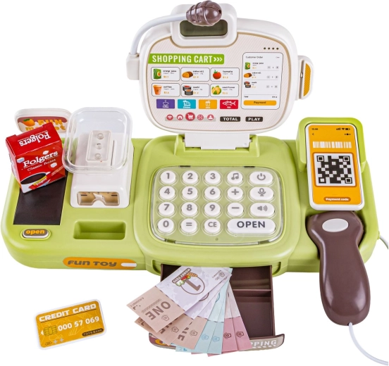 Cântar, calculator și sertar care se deschide