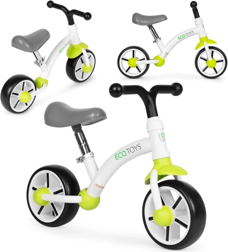 Bicicletă de echilibru pentru copii cu roți EVA și șa reglabilă ECOTOYS verde