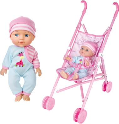 Bebeluș cu sunete și cu cărucior 27 cm – ambalaj în limba cehă