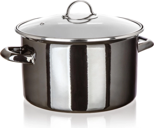 Oală emailată cu capac de sticlă 26 cm 6 l Metallic Black