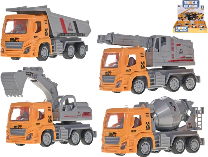 Vehicule de construcții 13 cm cu mecanism de întoarcere – set de 8 bucăți