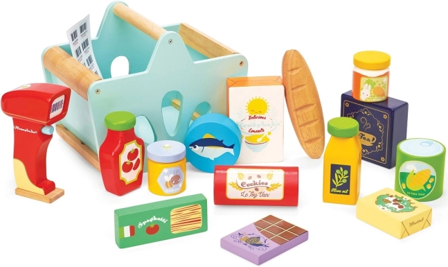 Le Toy Van coș din lemn cu alimente și scanner