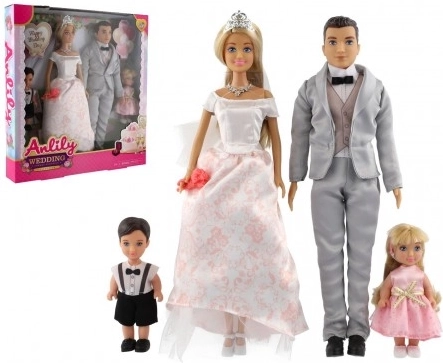 Păpușa mireasă și mire cu familia Anlily