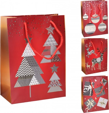 Pungă cadou M 26 × 32 × 10 cm – motive de Crăciun