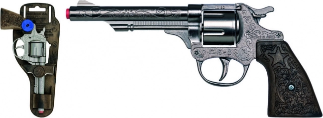 Revolver cowboy metalic argintiu pentru capse – 8 focuri