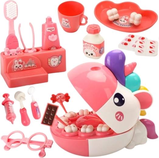 Unicorn cu gură care se deschide pentru joacă de-a dentistul