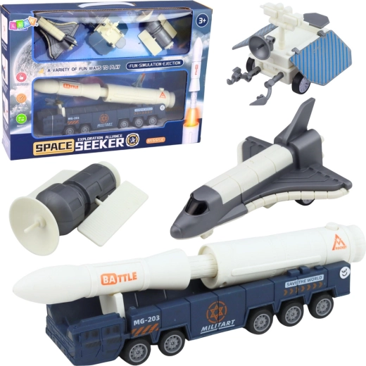 Set cosmic – rachetă, navetă spațială, satelit și vehicul de transport