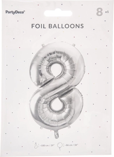 Balon din folie numărul 8 argintiu 86 cm