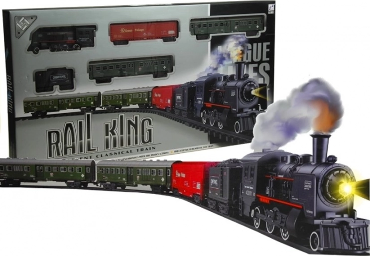 Mare circuit de tren electric cu fum și lumini, 4 vagoane, elipsă 156 cm