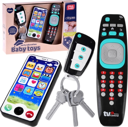 Set interactiv pentru copii mici: telefon, telecomandă și chei cu sunet și lumină