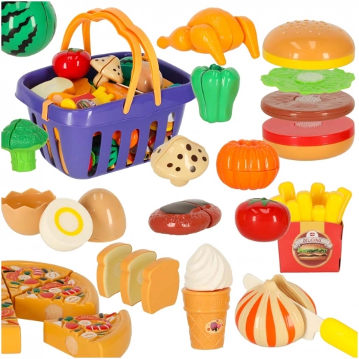Set de mâncare din plastic de tăiat în coș, 36 piese