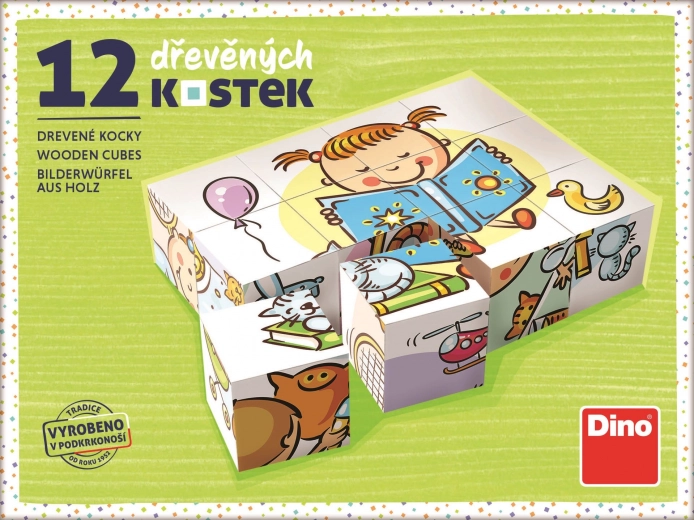 Cărămizi din lemn Zi frumoasă – set de 12 cuburi
