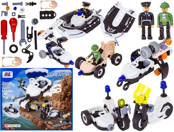 Set de construcție poliție 8 în 1 cu înșurubare – 161 piese