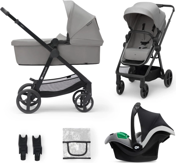 Cărucior combinat Kinderkraft 3în1 Newly, moonlight grey, cu scaun auto Mink PRO
