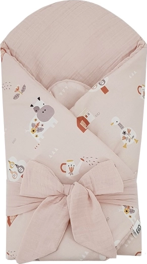 Scutec din muselină cu inserție din cocos Powder Pink 75 × 75 cm