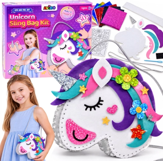Set creativ pentru confecționarea unei genți din fetru cu unicorn