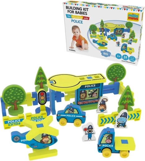 Millaminis stație mare de poliție baby soft, set de construcție din spumă, 34 de piese