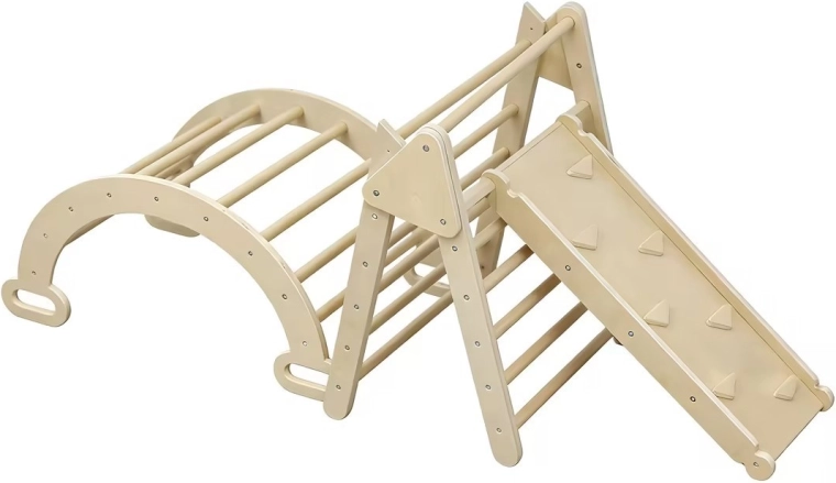 Set de cățărare Montessori/Pikler din lemn Baby Mix 3‑în‑1, pliabil, natur