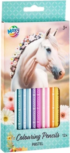 Creioane colorate pastel cu motiv de cal alb – set 12 buc.