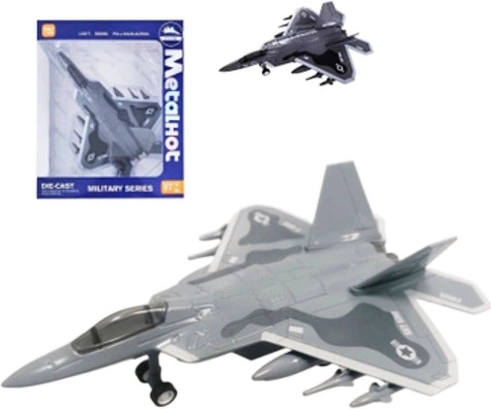 Avion militar pentru copii cu mecanism pull-back, lumini și sunete