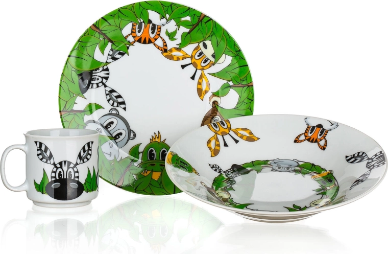 Set de masă pentru copii Prieteni din junglă, 3 piese, ceramică