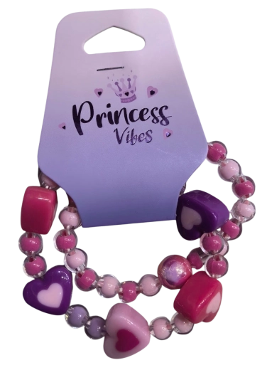 PINK set de brățări cu mărgele cu inimioare, 2 buc