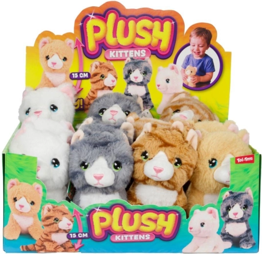 Pisică de pluș așezată 15 cm, 4 culori