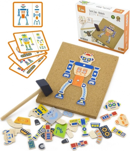 Set de ciocănit din lemn cu plută – roboți, 45 piese VIGA Montessori