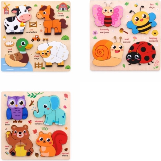 Puzzle din lemn cu animăluțe 18 × 18 cm