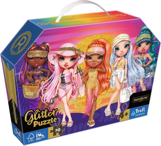 Puzzle cu 70 piese cu sclipici în valiză RAINBOW HIGH – Păpuși cu brocart