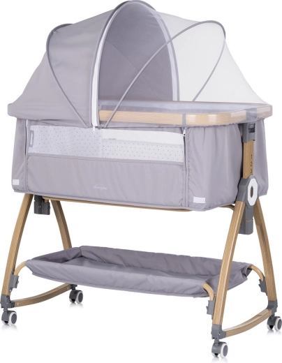 Chipolino Charisma pătuț premium tip co-sleeper 2în1 Platinum/Wood