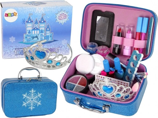 Set machiaj albastru cu sclipici și luciu de buze