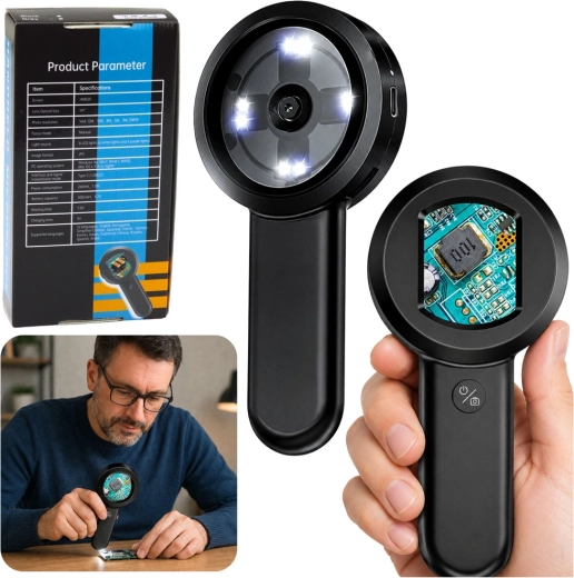 Microscop digital portabil de mână cu ecran IPS și 8× LED (100×)