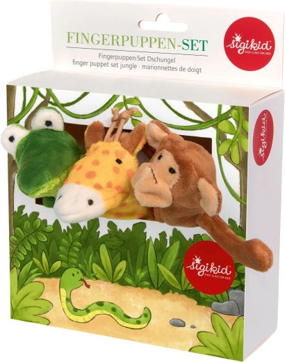 Set de păpuși de deget din pluș sigikid – maimuță, crocodil și girafă