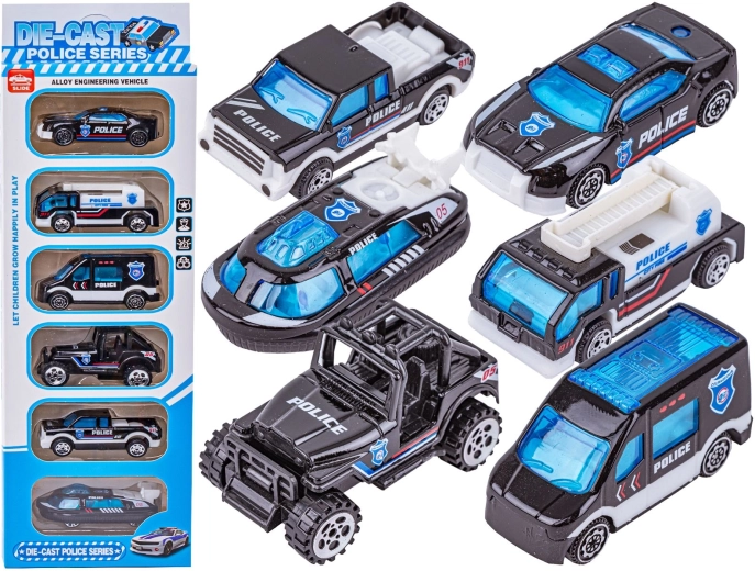 Mașinuțe de poliție din metal 1:64 – set 6 buc.