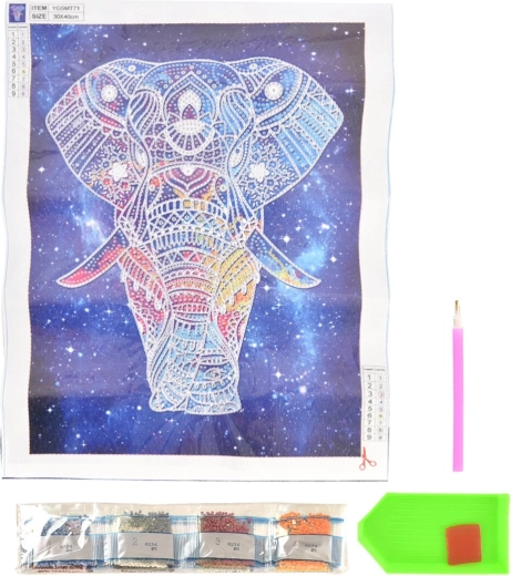 Pictură cu diamante Elefant strălucitor 30 × 40 cm