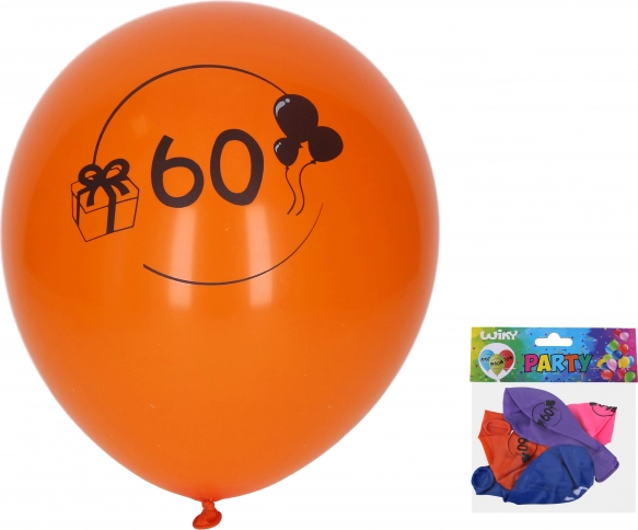 Baloane cu numărul 60, 30 cm, mix de culori, set de 5 bucăți