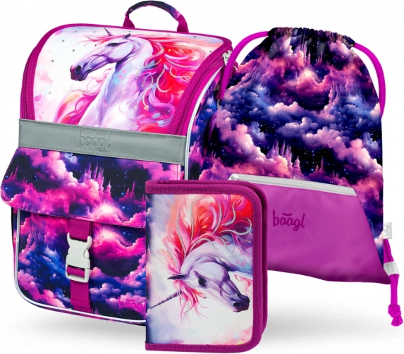 set școlar BAAGL Zippy Regatul unicornilor – ghiozdan, penar și săculeț