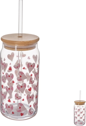 Pahar cu capac din bambus și pai 0,5 l (mix), 1 buc.
