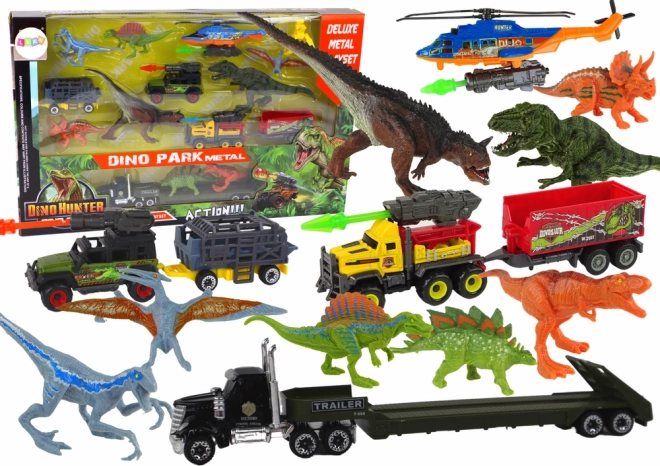 Set mare de dinozauri cu elicopter și vehicule