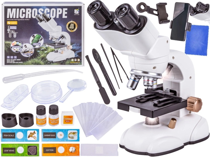 Microscop educativ cu iluminare LED și suport pentru telefon 200×/800×/1600×
