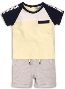 Set copii Dirkje din 2 piese: tricou și pantaloni scurți Sunny Summer Is Here, galben-gri