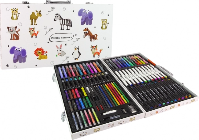 Set mare de pictura pentru copii cu valiză 94 piese animăluțe