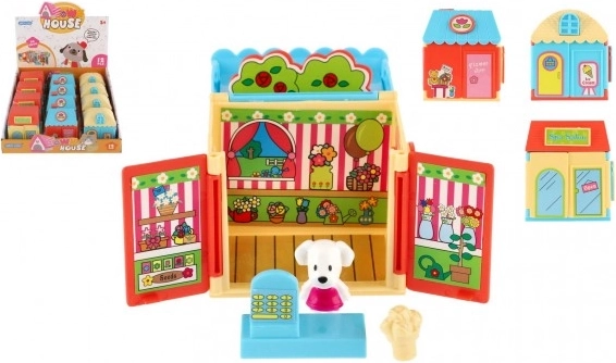 Căsuță din plastic cu animăluț și accesorii – gelaterie, florărie sau salon de înfrumusețare