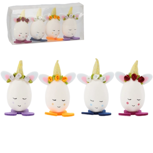 Decorațiuni de Paște ouă cu urechi și căciuliță, set 4 bucăți CHOMIK